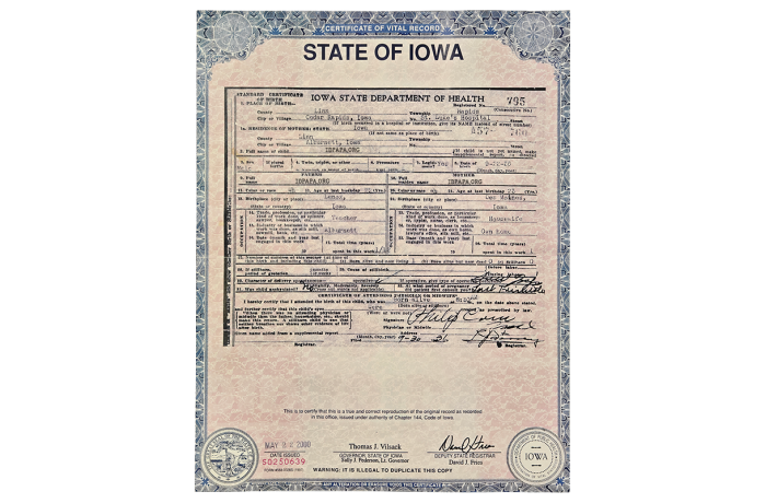 Novelty Iowa Birth Certificate